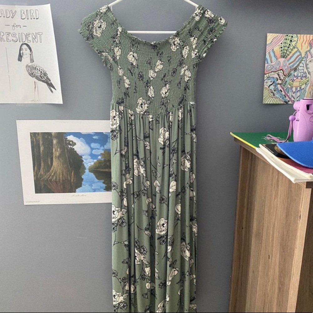 green floral midi dress